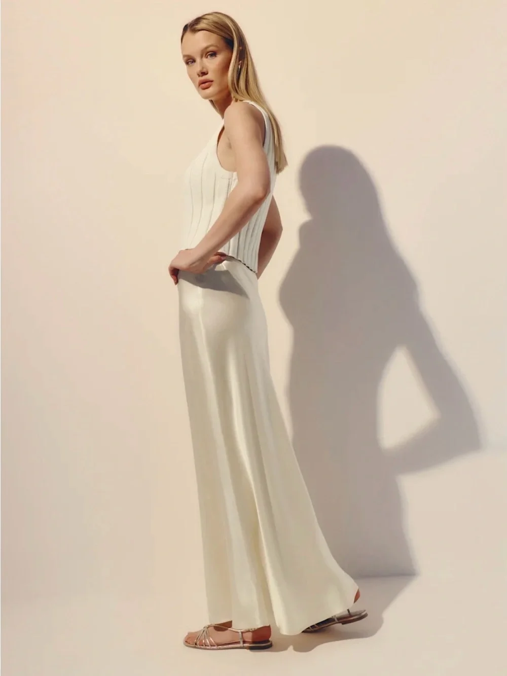 NWT Reformation Petites Layla Silk Skirt in Sugar Size 6P